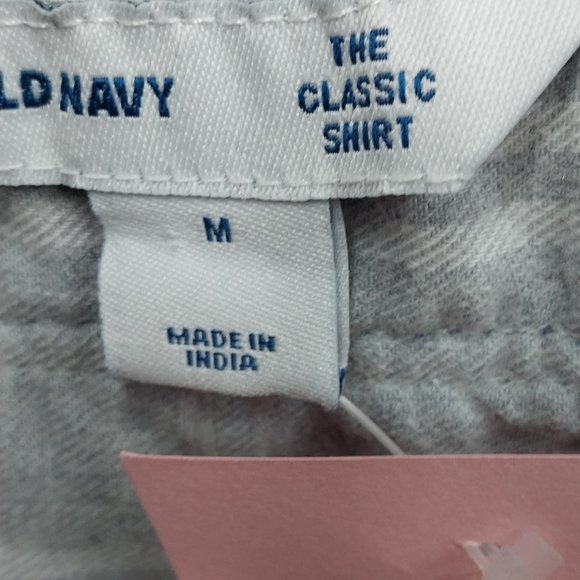 2901 Size Medium Old Navy Grey and Blue Upcycled Button Down Shirt. - Picture 4 of 5